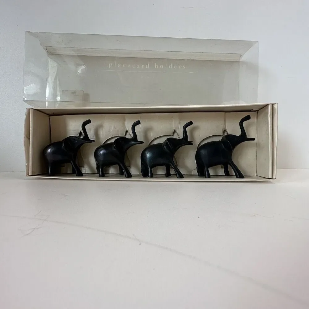 Place Card Holders Dark Bronze Elephant Pier 1 Reservation Photo Trunk Up Set/8